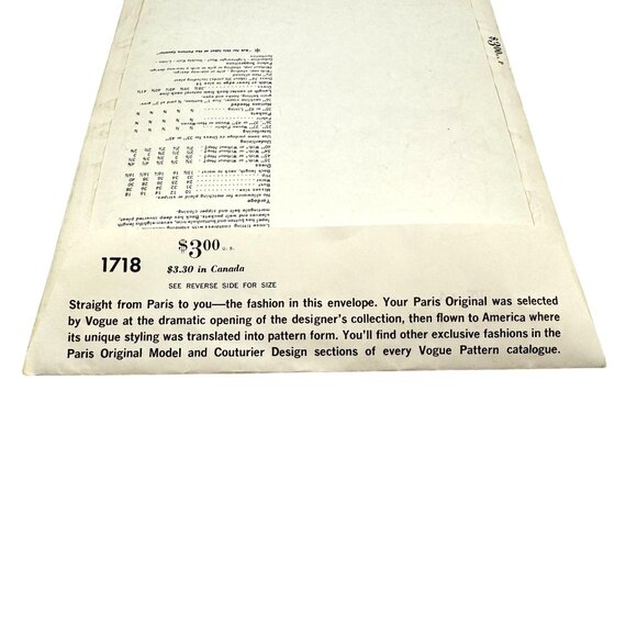 Vogue Paris Original 1960's Dress 1718 Sewing Pattern Christian Dior Size 14 - Picture 5 of 7